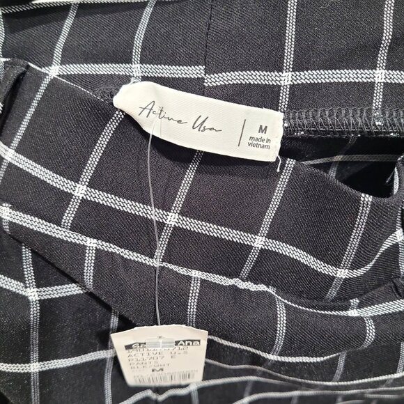 Womens Active USA Black & White Plaid Checkered Pull-on Pants Size M - Picture 3 of 13